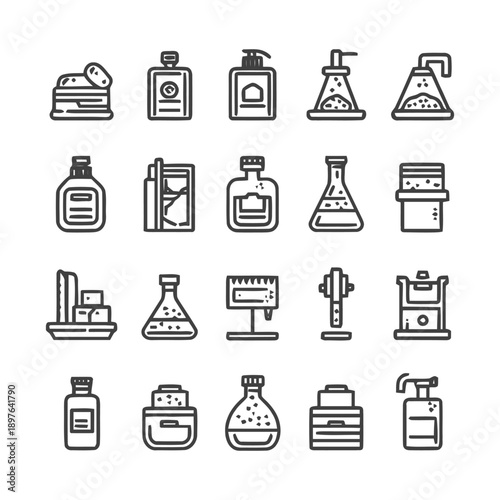 Collection of various laboratory and cosmetic containers.