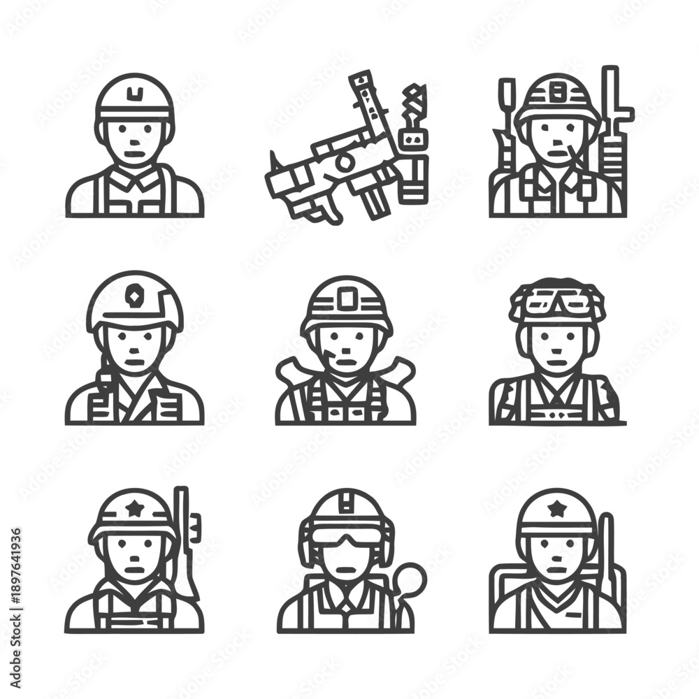 Obraz premium Soldiers in Uniform: A Collection of Military Personnel Icons.