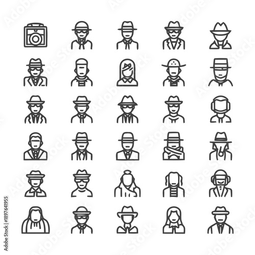Collection of Detective Icons: A Comprehensive Set of Illustrations.