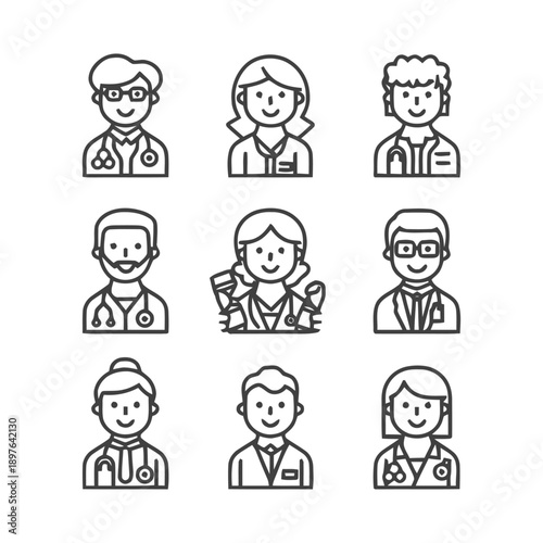 Diverse Medical Professionals: A Collection of Doctor Icons.