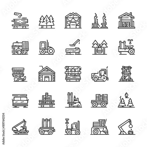 Forestry and Logging Industry Icons: A Comprehensive Collection.