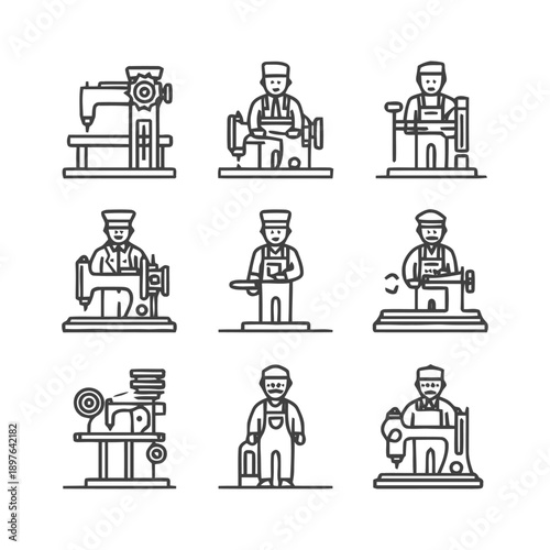 Artisan Tailors and Seamstresses at Work with Sewing Machines.