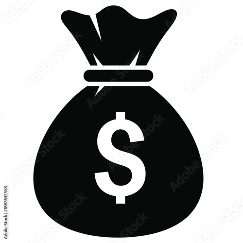 Black money bag with dollar sign icon.
