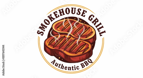 Authentic BBQ Smokehouse Grill Steak Logo Design.