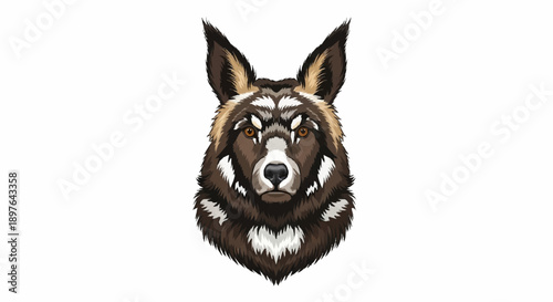 African Wild Dog Head Illustration Close Up.