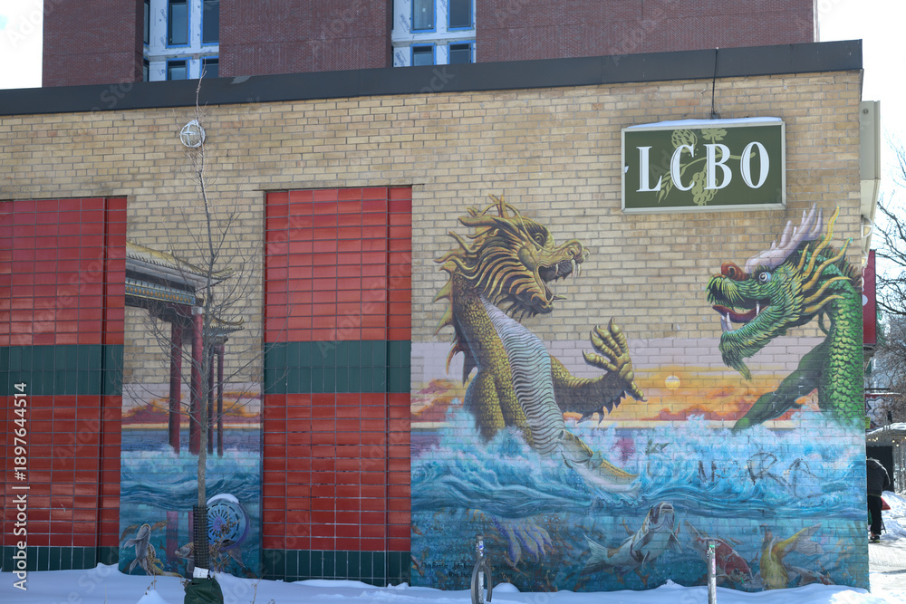 Fototapeta premium LCBO sign on the exterior of 337 Spadina Av at Baldwin St, Toronto