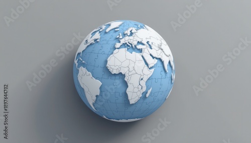 Colorful World Map Puzzle Globe on Gray Background Showcasing Continents and Oceans