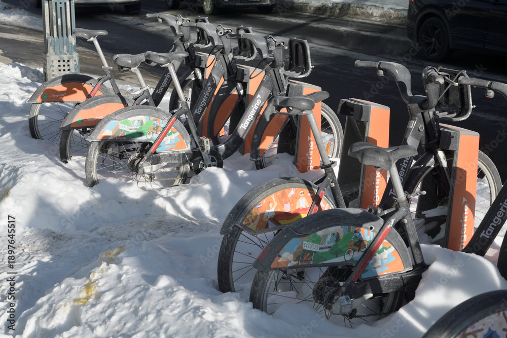 Naklejka premium rental bikes stuck in snow in Toronto