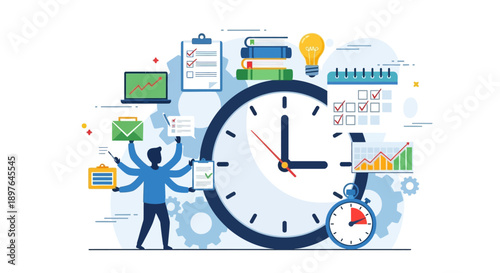 Dynamic time management and strategic business organization concept showcasing a professional maximizing efficiency and productivity in a modern workflow environment