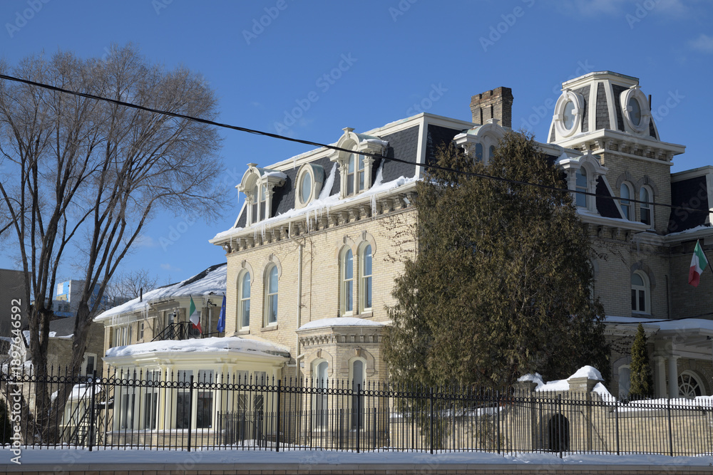 Fototapeta premium Consulate General of Italy, 136 Beverley St, designed by Eden Smith, in Edwardian Classicist style, 1912, for physician Dr. Herbert Alexander Bruce, Toronto