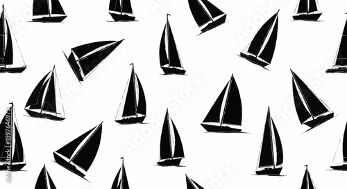 Black Sailboats Pattern on White Background.