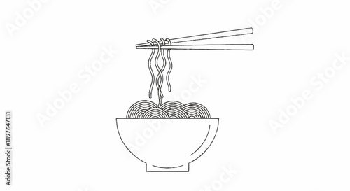 Chopsticks holding noodles above a bowl of food.