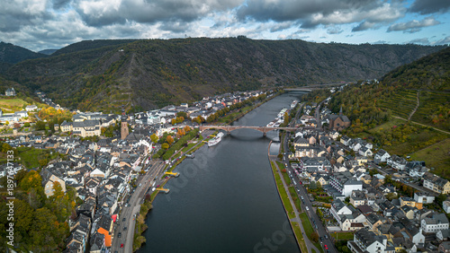 Bild auf Leinwand Aerial panoramic view of the Cochem old town in the Moselle Valley, Germany