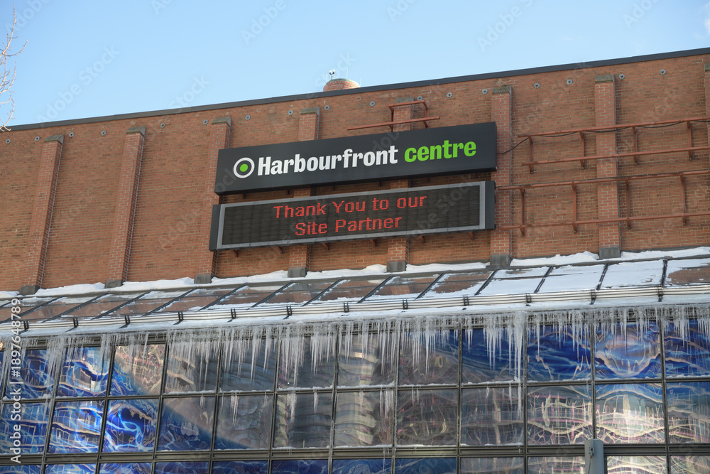Obraz premium sign at Harbourfront Centre on the exterior of the former Central Heating and Refrigeration Plant (1926), 231 Queens Quay W, Toronto