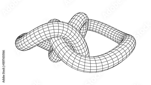 Monochrome Wireframe Grid Shape. Abstract 3D Geometric Knot Shape