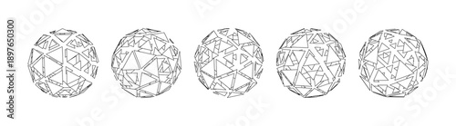 Monochrome Wireframe Grid Sphere Shape. Abstract 3D Geometric Sphere Shape
