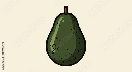 Single Fresh Green Avocado Fruit with Smooth Skin and Small Stem.