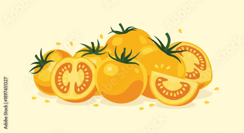 Vibrant Yellow Tomatoes Freshly Harvested and Sliced.