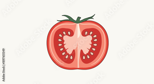 Freshly cut red tomato half with visible seeds and juicy flesh.