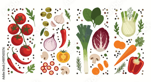 Vibrant Assortment of Freshly Harvested Vegetables and Spices.