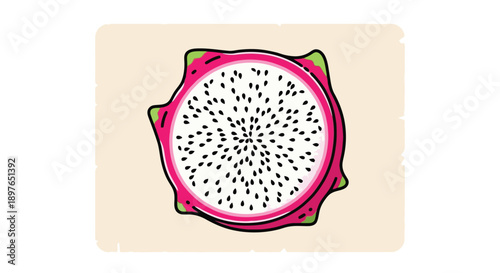 Vibrant Dragon Fruit Slice with Tiny Black Seeds.