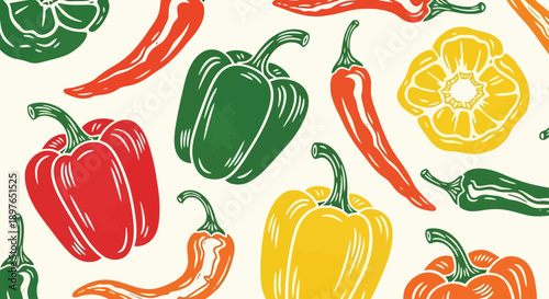 Colorful Assortment of Fresh Peppers and Chili Peppers.