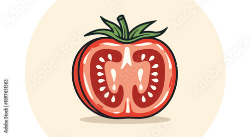 Vibrant Red Tomato Halved Revealing Juicy Interior and Seeds.