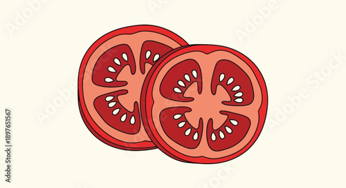 Two vibrant red tomato slices, fresh and juicy, perfect for healthy cooking.