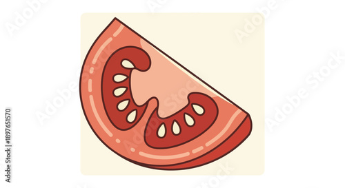 Freshly Sliced Red Tomato Wedge with Seeds.