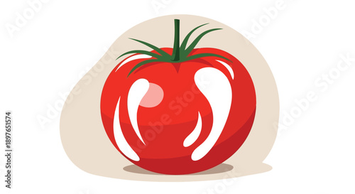 Vibrant red tomato with green stem and subtle highlights.