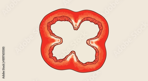 Vibrant Red Bell Pepper Slice with Detailed Texture.