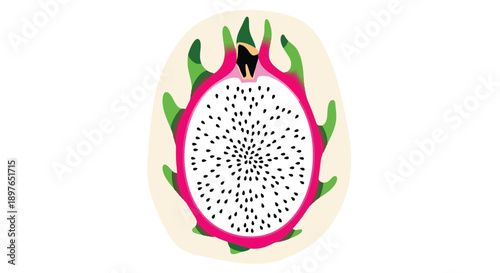 Vibrant Dragon Fruit Half with Seeds.