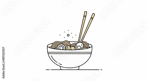 Delicious bowl of noodles with chopsticks illustration.