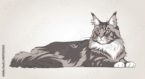 Majestic Maine Coon Cat Lounging Gracefully.