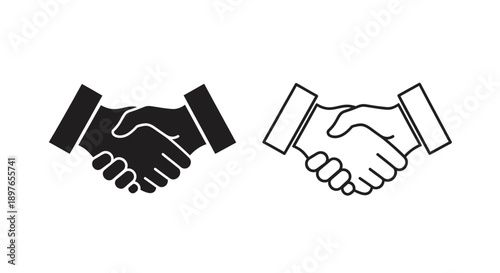 Handshake icons, silhouette and outline, agreement concept