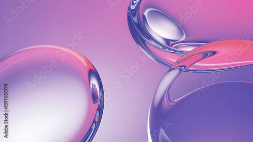 Abstract glassmorphism style background with overlapping translucent pink and purple bubbles
