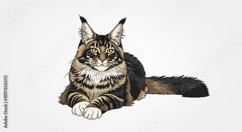 Majestic Maine Coon Cat Lying Down Portrait.