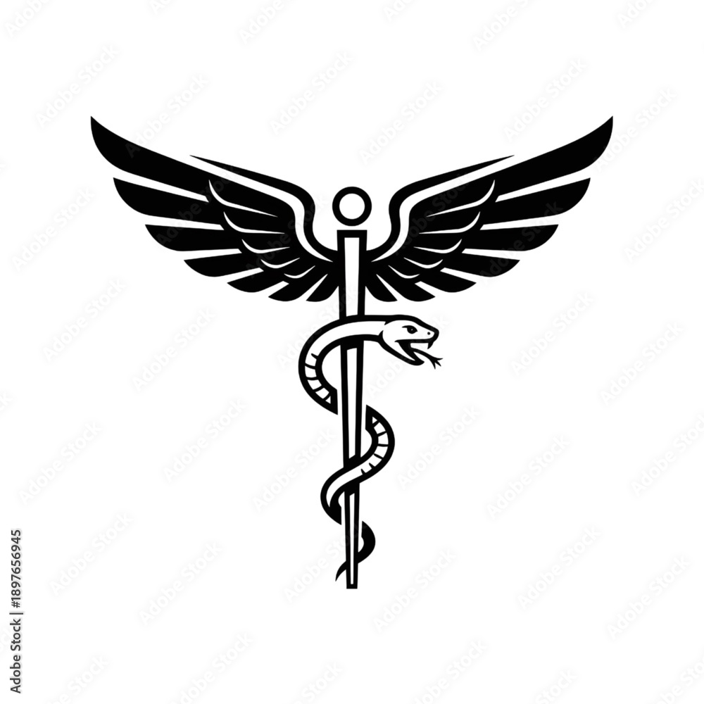 Fototapeta premium caduceus medical symbol with wings and snake silhouette healthcare and pharmacy vector icon