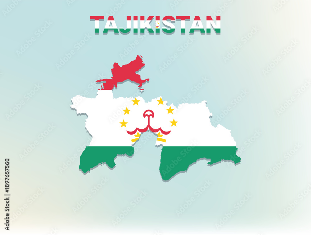 Obraz premium A modern flat illustration of the map of Tajikistan filled with the national flag of Tajikistan