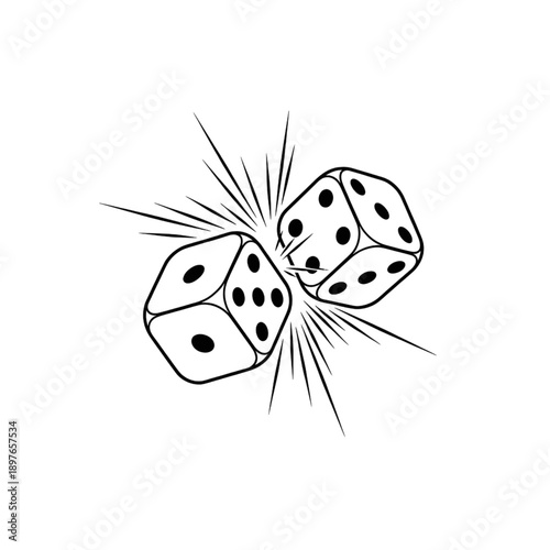 pair of rolling dice with motion lines casino gambling and luck concept line art vector