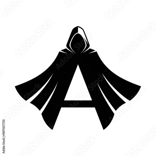 hooded phantom silhouette with letter a logo mysterious dark wizard or superhero mascot vector