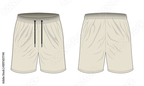 Men's beige athletic shorts technical flat sketch