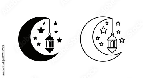Moon, stars, and lantern icons for night and Ramadan.