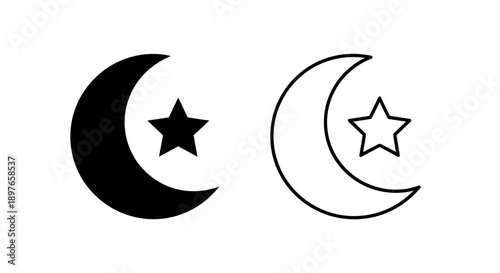 Moon and Star Icon: Crescent Moon with Star