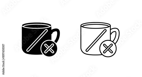 Mug with crossed out symbol, no hot drink icon for beverage service