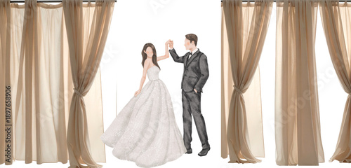 Elegant Wedding Couple Illustration with Floral Decor