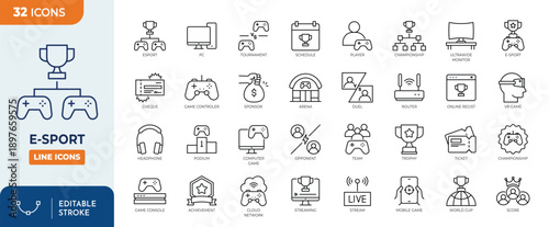 E-Sport line editable icon set. Editable stroke. Vector illustration