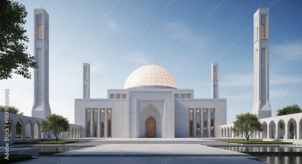Obraz premium Modern White Mosque with Minarets.
