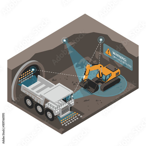 Heavy machinery operating in an open pit mine with autonomous technology.