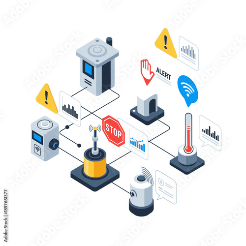 Industrial Automation and Control System with Sensors and Alerts.
